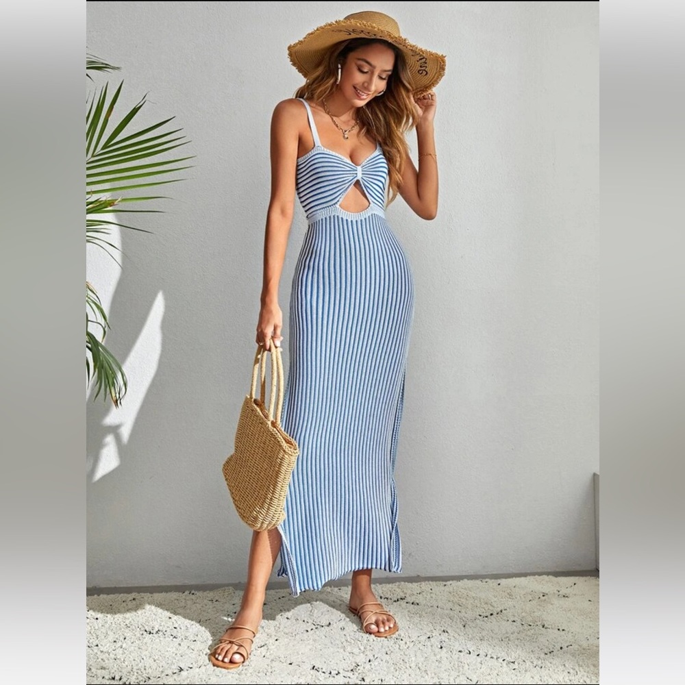 Blue Woven Cutout Dress